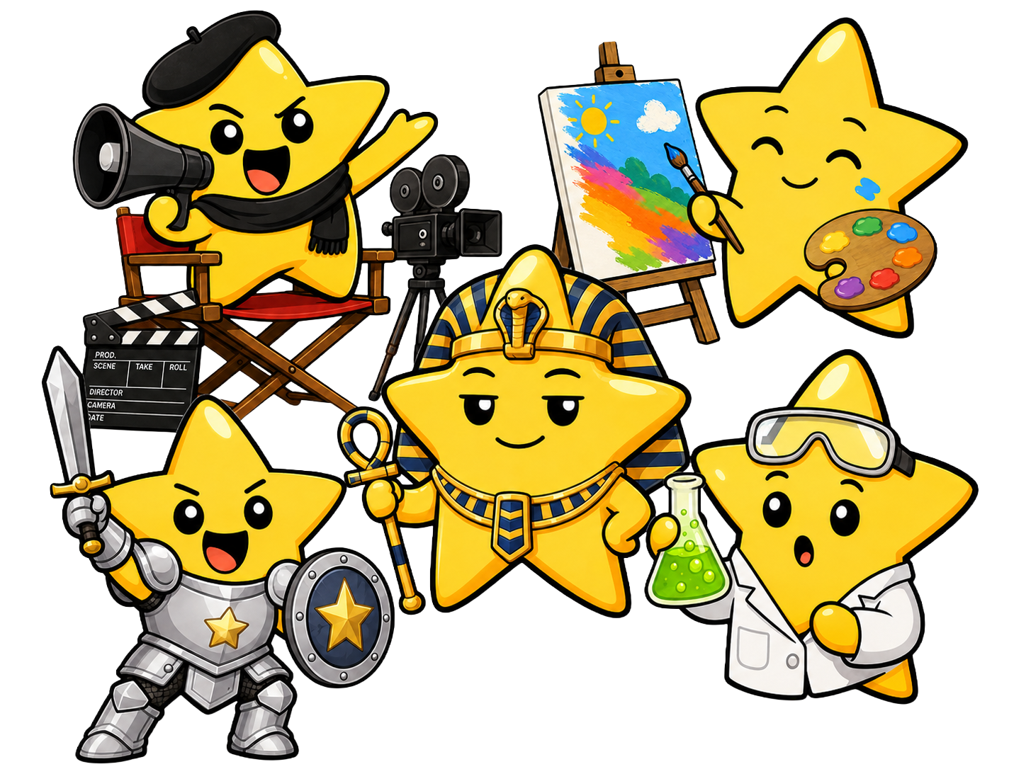 GetGoodAt star characters: film director, painter, pharaoh, knight, and scientist